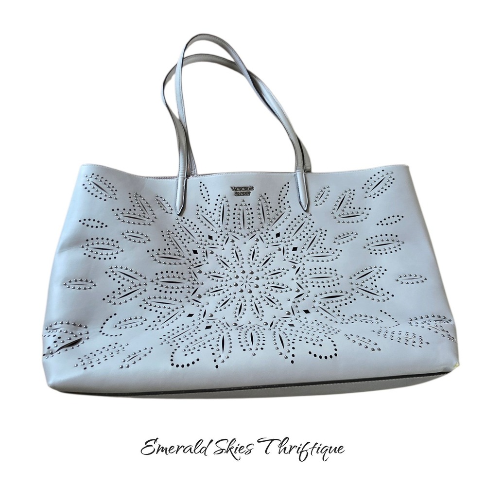 Victoria secret tote double handle cutout gray tote bag double strap free ship